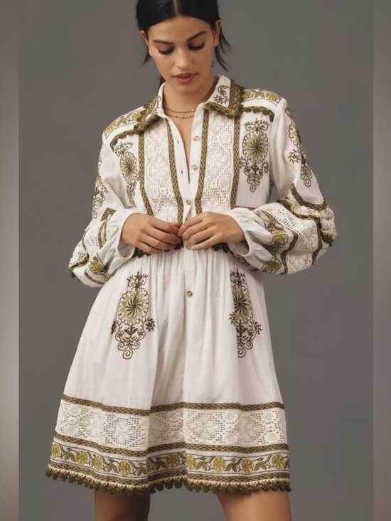 Anthropologie Dresses & Skirts - Anthropologie Large Maeve Long-Sleeve Embroidered Boho Mini Dress